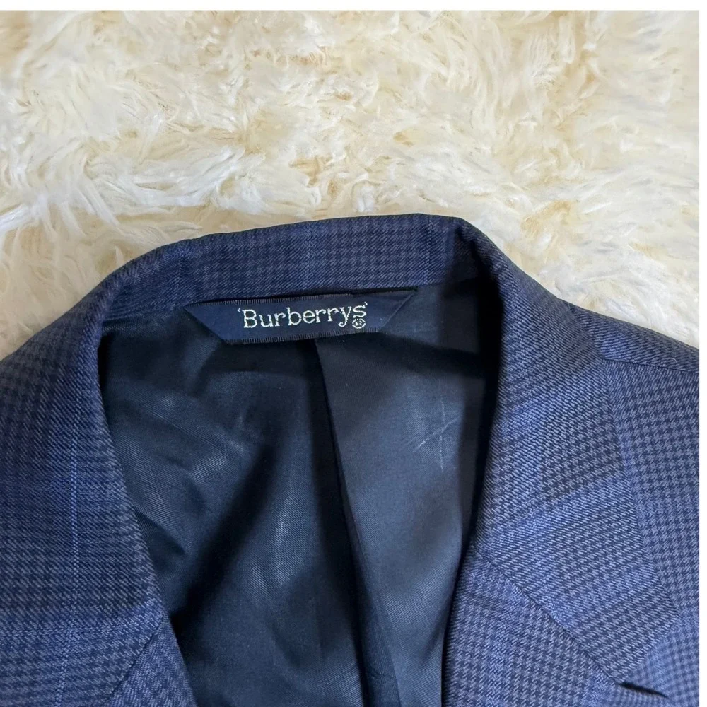 Burberrys Blazer Mens 42R Navy Blue Plaid Houndstooth Sport Coat Old Money Prep